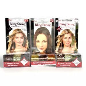 Bling String Tinsel Hair Extensions 3 Sets (7 Rolls) Brown / Blonde / Red Hair